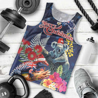 Australia and New Zealand Men Tank Top Merry Christmas-Tuatara and Koala with Plants Xmas Style