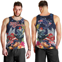 Australia and New Zealand Men Tank Top Merry Christmas-Tuatara and Koala with Plants Xmas Style