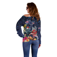 Australia and New Zealand Off Shoulder Sweater Merry Christmas-Tuatara and Koala with Plants Xmas Style