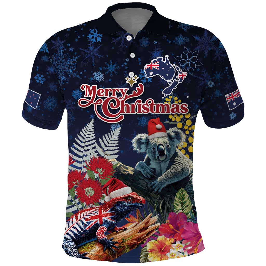 Australia and New Zealand Polo Shirt Merry Christmas-Tuatara and Koala with Plants Xmas Style