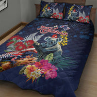 Australia and New Zealand Quilt Bed Set Merry Christmas-Tuatara and Koala with Plants Xmas Style