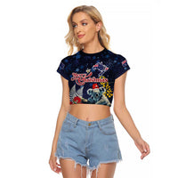 Australia and New Zealand Raglan Cropped T Shirt Merry Christmas-Tuatara and Koala with Plants Xmas Style