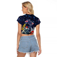 Australia and New Zealand Raglan Cropped T Shirt Merry Christmas-Tuatara and Koala with Plants Xmas Style