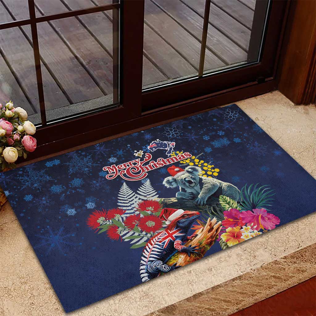 Australia and New Zealand Rubber Doormat Merry Christmas-Tuatara and Koala with Plants Xmas Style LT03 - Polynesian Pride