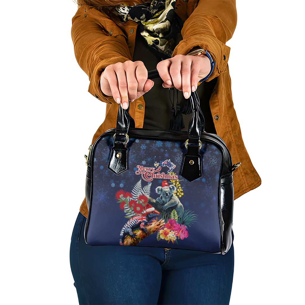 Australia and New Zealand Shoulder Handbag Merry Christmas-Tuatara and Koala with Plants Xmas Style