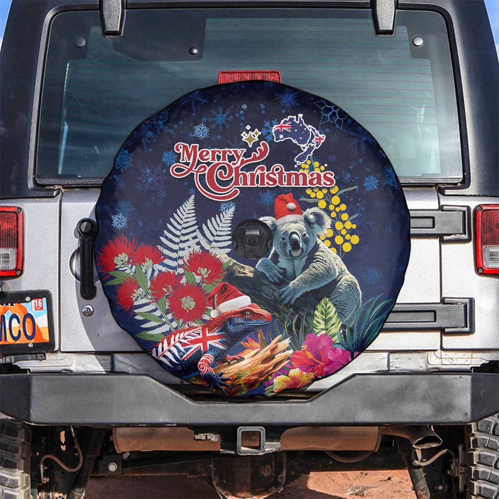 Australia and New Zealand Spare Tire Cover Merry Christmas-Tuatara and Koala with Plants Xmas Style