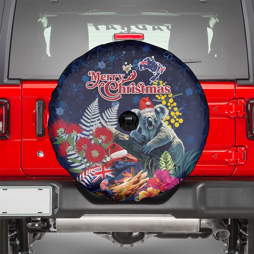 Australia and New Zealand Spare Tire Cover Merry Christmas-Tuatara and Koala with Plants Xmas Style