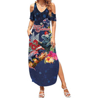 Australia and New Zealand Summer Maxi Dress Merry Christmas-Tuatara and Koala with Plants Xmas Style