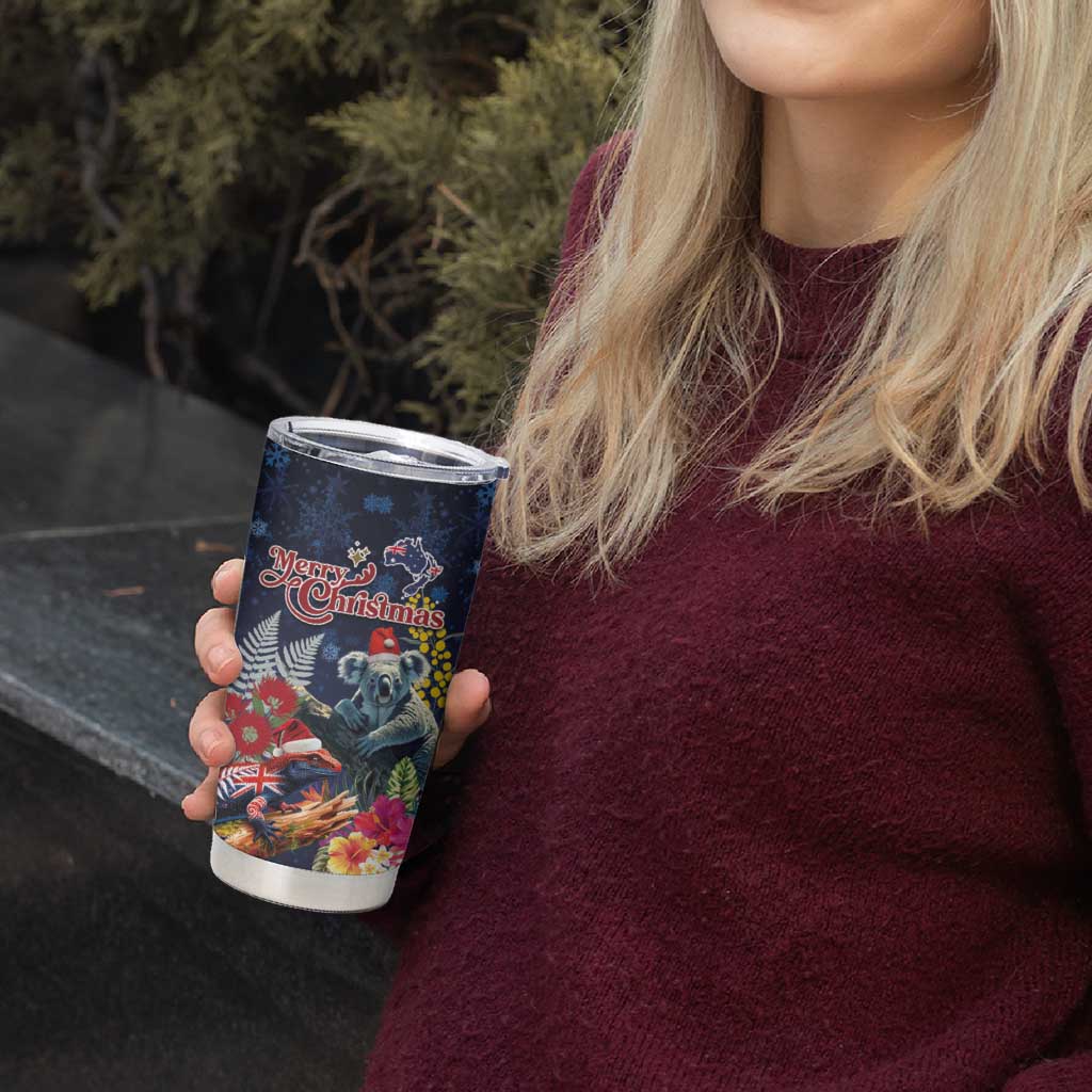 Australia and New Zealand Tumbler Cup Merry Christmas-Tuatara and Koala with Plants Xmas Style