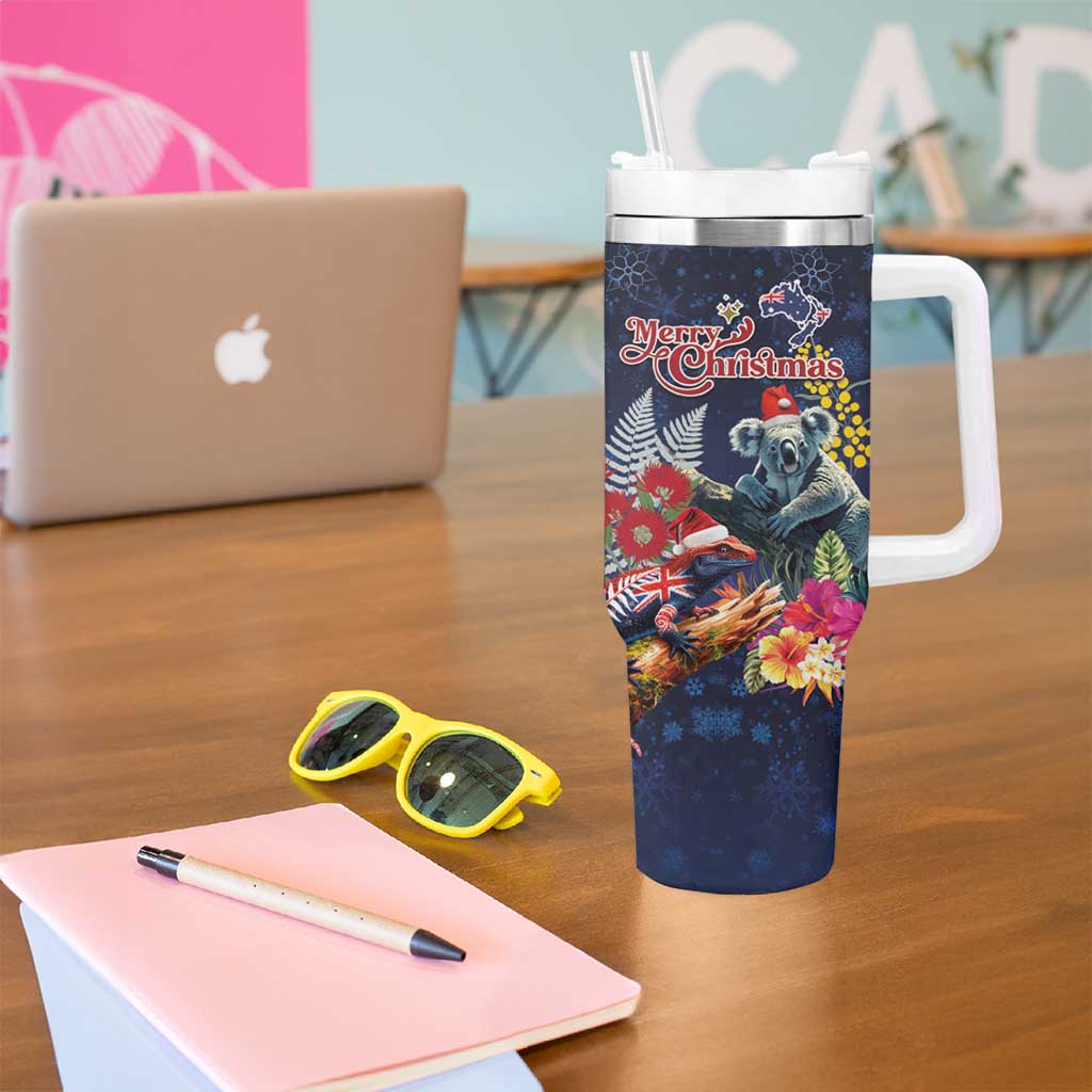 Australia and New Zealand Tumbler With Handle Merry Christmas-Tuatara and Koala with Plants Xmas Style LT03 - Polynesian Pride