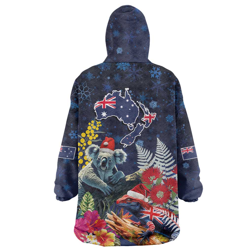 Australia and New Zealand Wearable Blanket Hoodie Merry Christmas-Tuatara and Koala with Plants Xmas Style