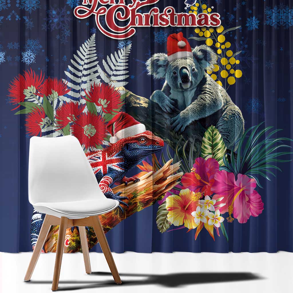 Australia and New Zealand Window Curtain Merry Christmas-Tuatara and Koala with Plants Xmas Style LT03 - Polynesian Pride
