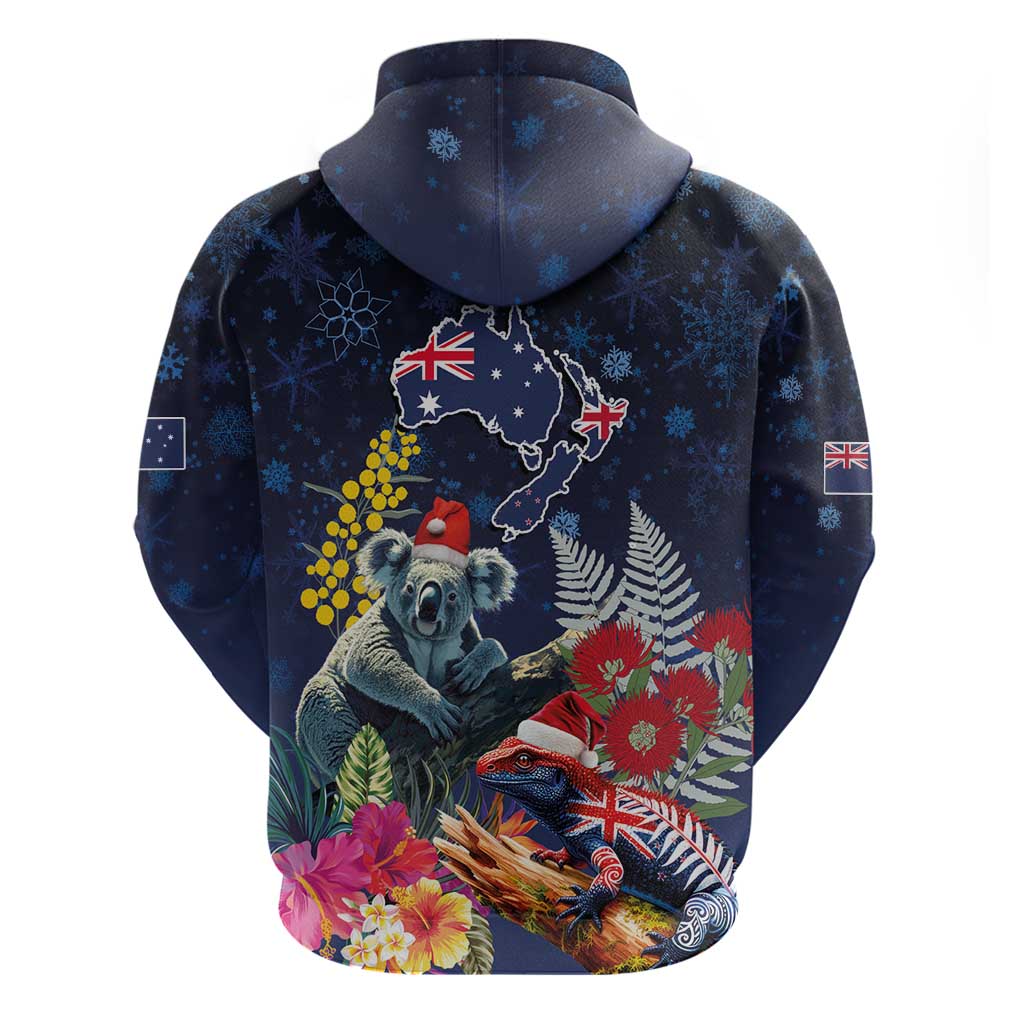 Australia and New Zealand Zip Hoodie Merry Christmas-Tuatara and Koala with Plants Xmas Style