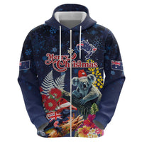 Australia and New Zealand Zip Hoodie Merry Christmas-Tuatara and Koala with Plants Xmas Style