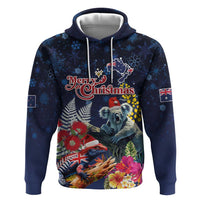 Australia and New Zealand Zip Hoodie Merry Christmas-Tuatara and Koala with Plants Xmas Style