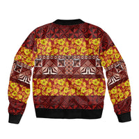 Samoa Siapo and Tapa Bomber Jacket Pacific Tribal Pattern with Hibiscus Striped Style