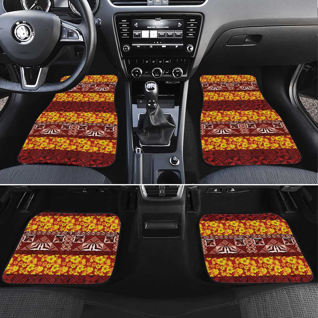 Samoa Siapo and Tapa Car Mats Pacific Tribal Pattern with Hibiscus Striped Style