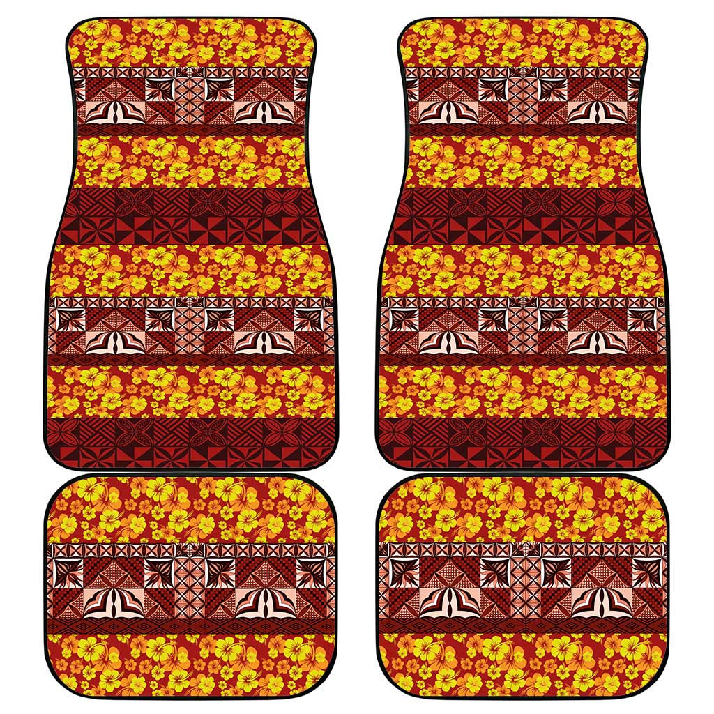 Samoa Siapo and Tapa Car Mats Pacific Tribal Pattern with Hibiscus Striped Style