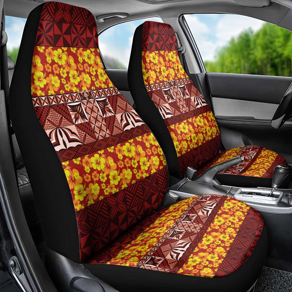 Samoa Siapo and Tapa Car Seat Cover Pacific Tribal Pattern with Hibiscus Striped Style