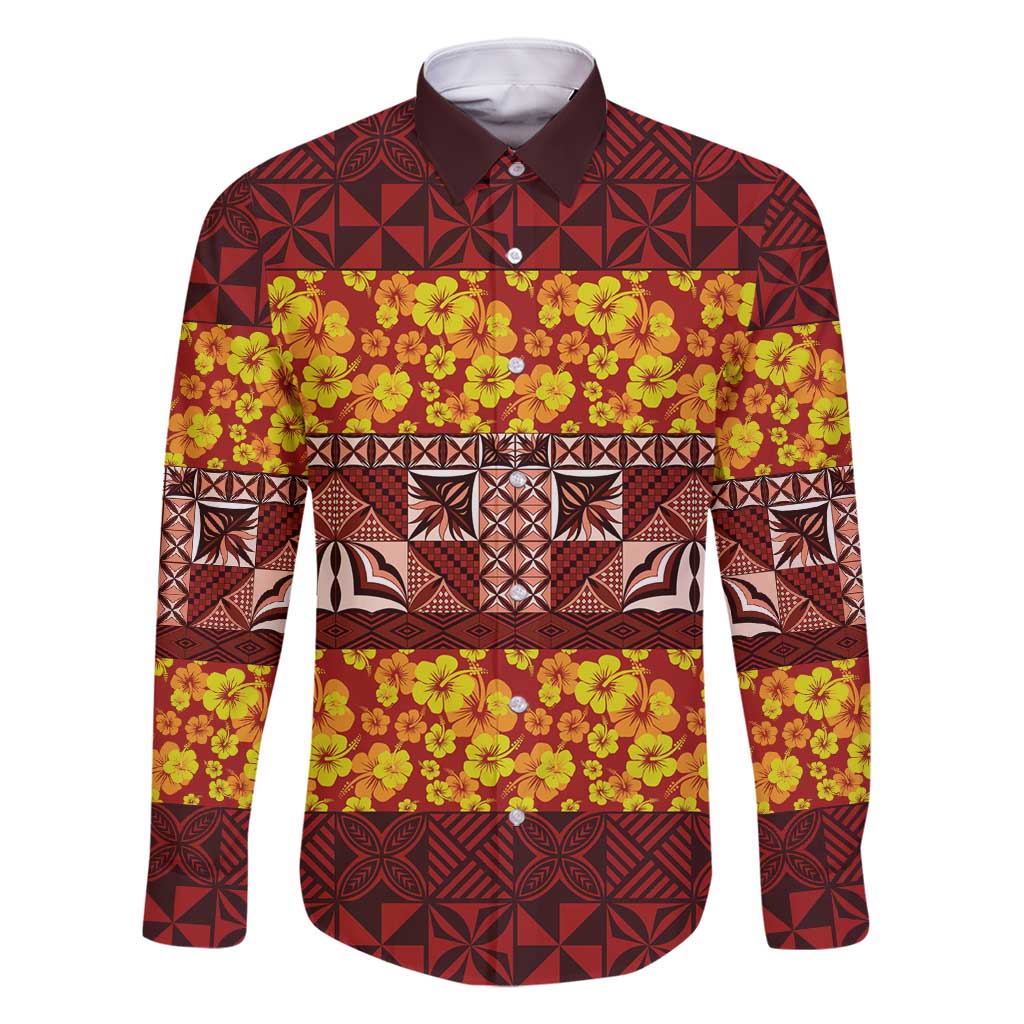 Samoa Siapo and Tapa Family Matching Long Sleeve Bodycon Dress and Hawaiian Shirt Pacific Tribal Pattern with Hibiscus Striped Style