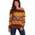 Samoa Siapo and Tapa Off Shoulder Sweater Pacific Tribal Pattern with Hibiscus Striped Style