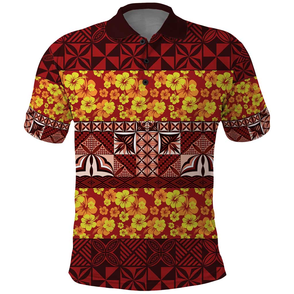 Samoa Siapo and Tapa Polo Shirt Pacific Tribal Pattern with Hibiscus Striped Style