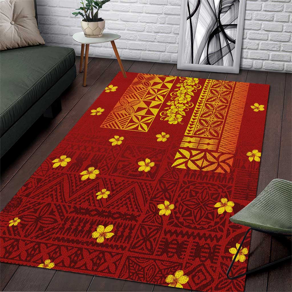 Samoa Tapa Pacific Tribal Pattern Area Rug Hibiscus and Plumeria