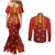 Samoa Tapa Pacific Tribal Pattern Couples Matching Mermaid Dress and Long Sleeve Button Shirt Hibiscus and Plumeria