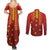 Samoa Tapa Pacific Tribal Pattern Couples Matching Summer Maxi Dress and Long Sleeve Button Shirt Hibiscus and Plumeria