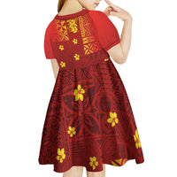 Samoa Tapa Pacific Tribal Pattern Kid Short Sleeve Dress Hibiscus and Plumeria
