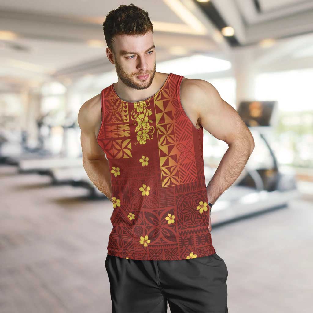 Samoa Tapa Pacific Tribal Pattern Men Tank Top Hibiscus and Plumeria