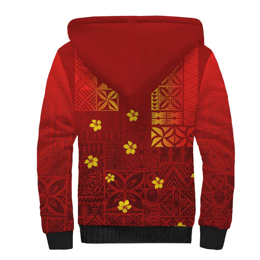 Samoa Tapa Pacific Tribal Pattern Sherpa Hoodie Hibiscus and Plumeria