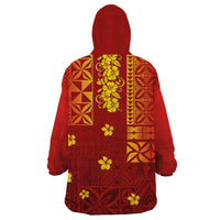 Samoa Tapa Pacific Tribal Pattern Wearable Blanket Hoodie Hibiscus and Plumeria