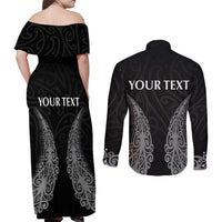 New Zealand Netball Couples Matching Off Shoulder Maxi Dress and Long Sleeve Button Shirt Koru and Maori Tattoo Jersey