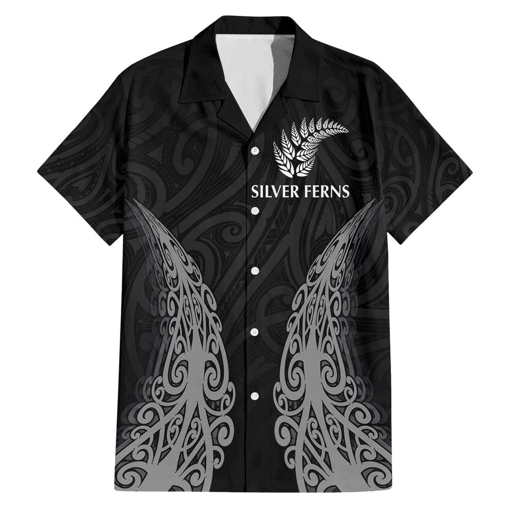 New Zealand Netball Family Matching Mermaid Dress and Hawaiian Shirt Koru and Maori Tattoo Jersey LT03 Dad's Shirt - Short Sleeve Black - Polynesian Pride