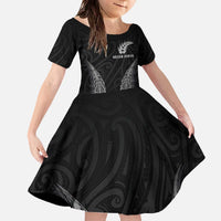 New Zealand Netball Family Matching Off The Shoulder Long Sleeve Dress and Hawaiian Shirt Koru and Maori Tattoo Jersey