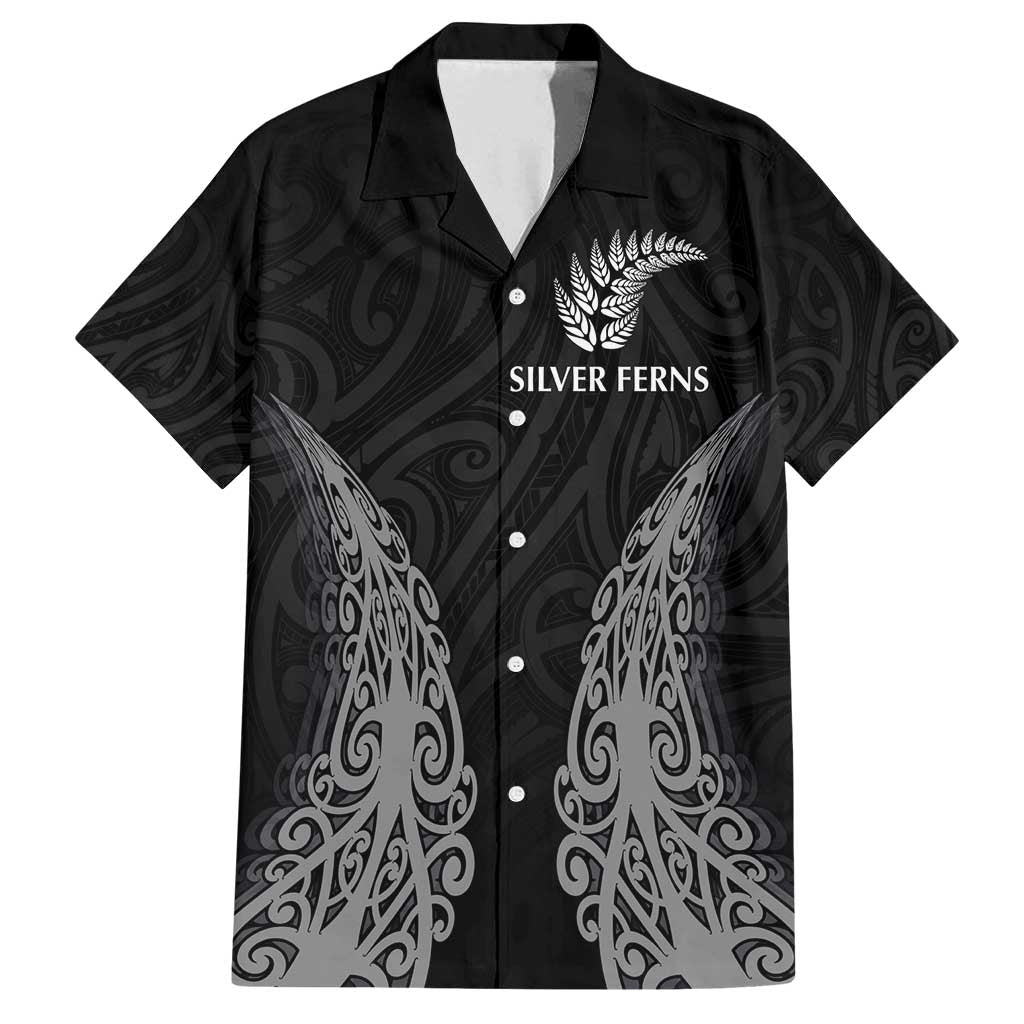 New Zealand Netball Family Matching Off Shoulder Maxi Dress and Hawaiian Shirt Koru and Maori Tattoo Jersey LT03 Dad's Shirt - Short Sleeve Black - Polynesian Pride