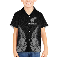 New Zealand Netball Family Matching Off Shoulder Maxi Dress and Hawaiian Shirt Koru and Maori Tattoo Jersey LT03 Son's Shirt Black - Polynesian Pride