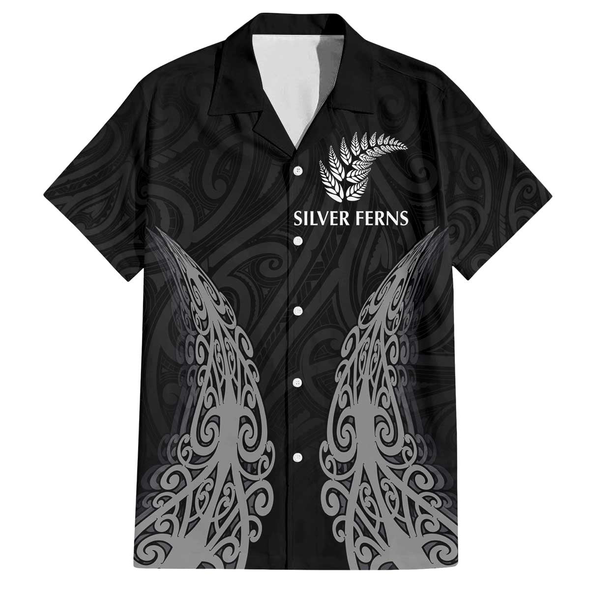 New Zealand Netball Family Matching Off Shoulder Short Dress and Hawaiian Shirt Koru and Maori Tattoo Jersey LT03 Dad's Shirt - Short Sleeve Black - Polynesian Pride