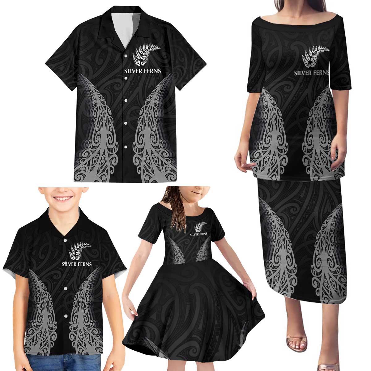 New Zealand Netball Family Matching Puletasi and Hawaiian Shirt Koru and Maori Tattoo Jersey LT03 - Polynesian Pride
