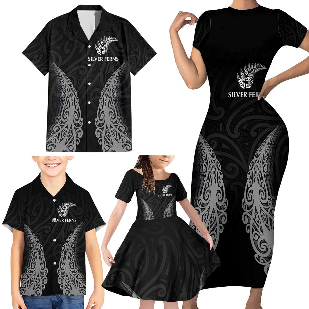 New Zealand Netball Family Matching Short Sleeve Bodycon Dress and Hawaiian Shirt Koru and Maori Tattoo Jersey LT03 - Polynesian Pride