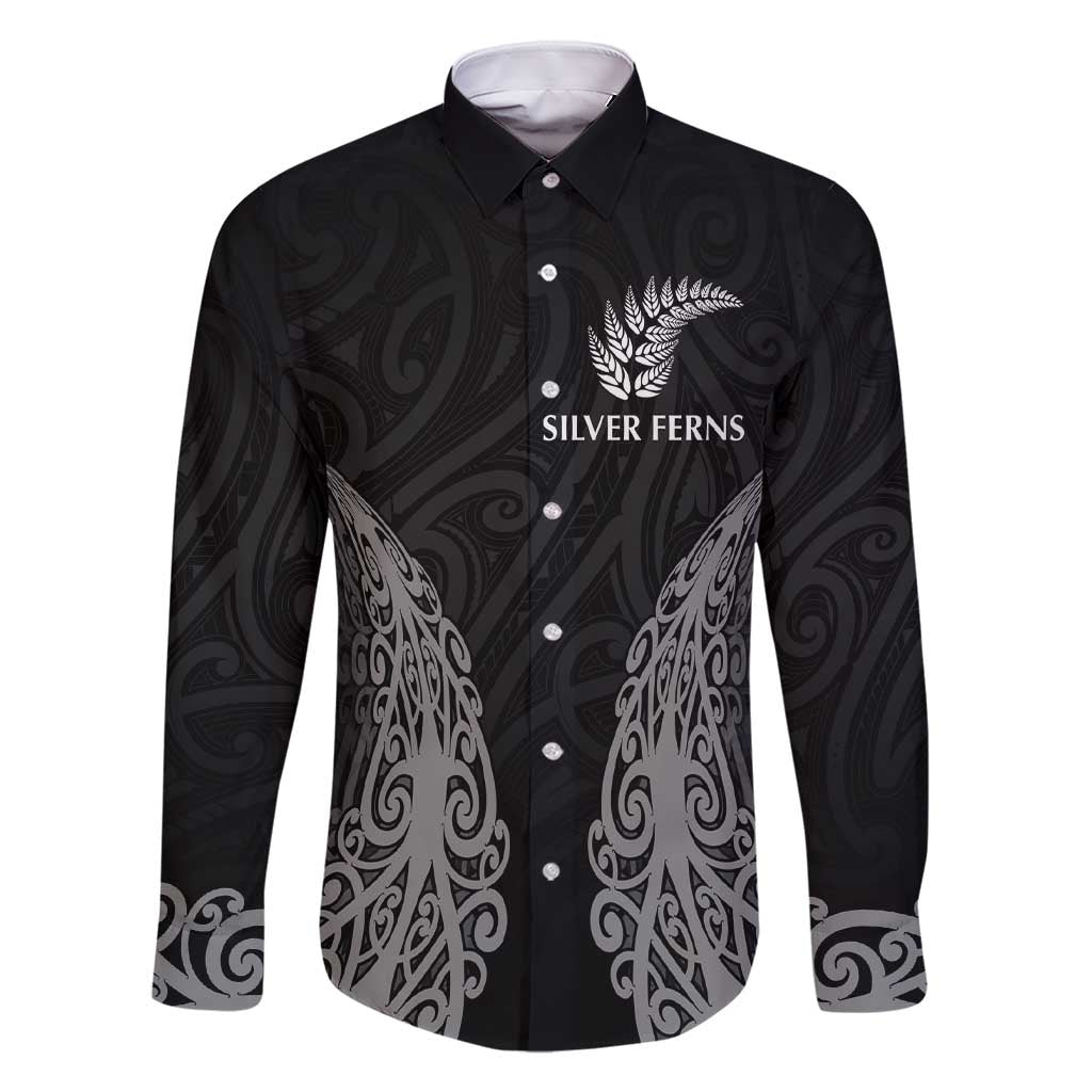 New Zealand Netball Family Matching Short Sleeve Bodycon Dress and Hawaiian Shirt Koru and Maori Tattoo Jersey LT03 Dad's Shirt - Long Sleeve Black - Polynesian Pride