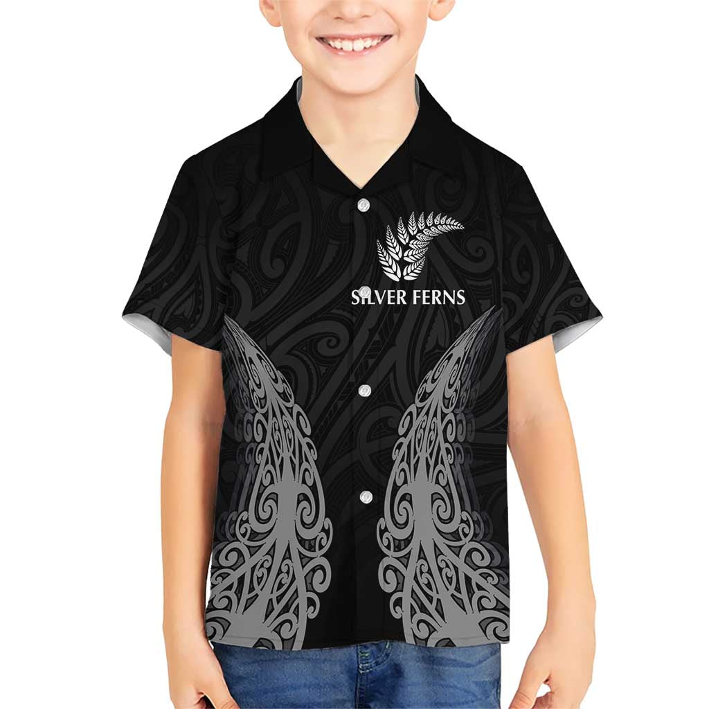 New Zealand Netball Family Matching Short Sleeve Bodycon Dress and Hawaiian Shirt Koru and Maori Tattoo Jersey LT03 Son's Shirt Black - Polynesian Pride