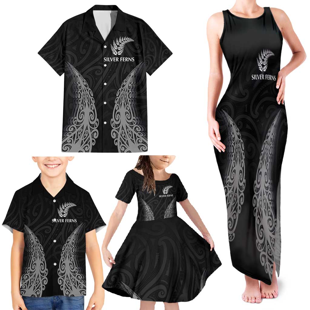 New Zealand Netball Family Matching Tank Maxi Dress and Hawaiian Shirt Koru and Maori Tattoo Jersey LT03 - Polynesian Pride