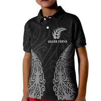 New Zealand Netball Kid Polo Shirt Koru and Maori Tattoo Jersey LT03 Kid Black - Polynesian Pride