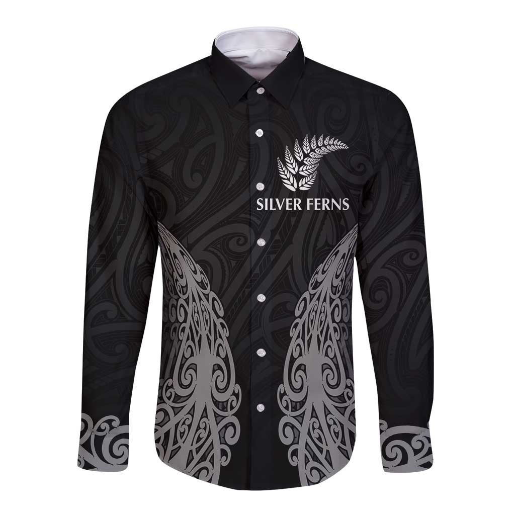 New Zealand Netball Long Sleeve Button Shirt Koru and Maori Tattoo Jersey LT03 Unisex Black - Polynesian Pride