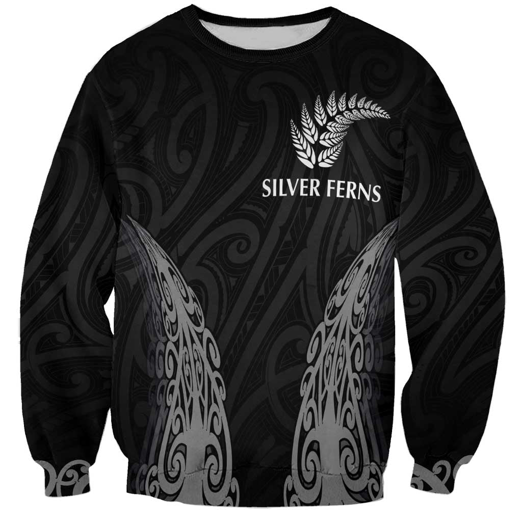 New Zealand Netball Sweatshirt Koru and Maori Tattoo Jersey LT03 Unisex Black - Polynesian Pride