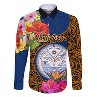 personalised-marshall-islands-manit-day-family-matching-off-shoulder-long-sleeve-dress-and-hawaiian-shirt-marshall-seal-mix-hibiscus-flower-maori-pattern-style