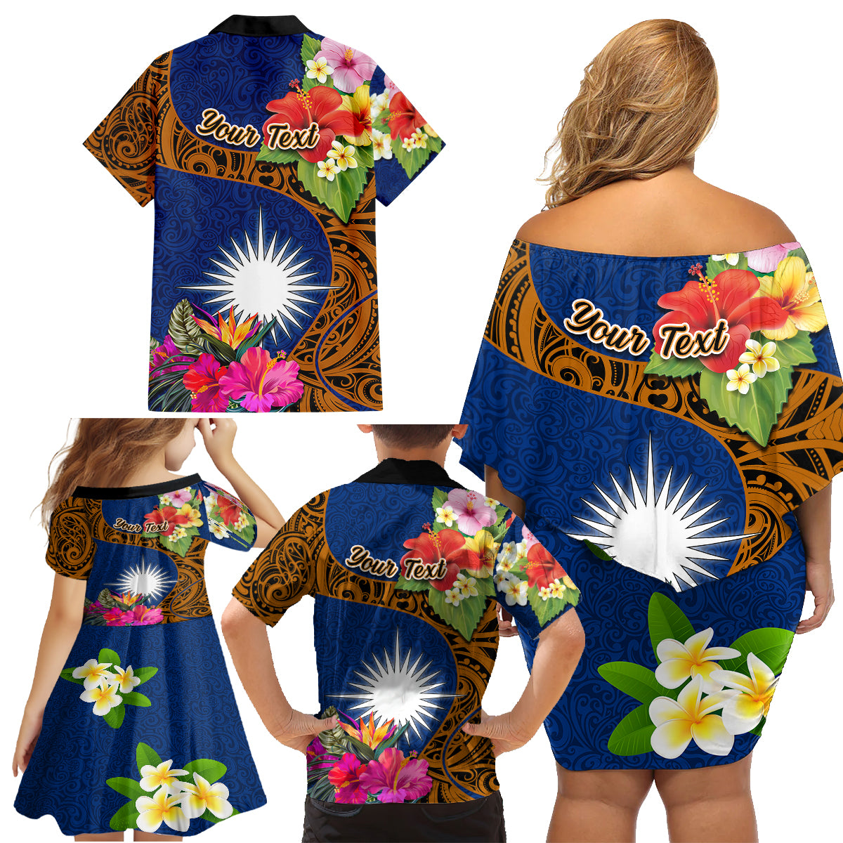 personalised-marshall-islands-manit-day-family-matching-off-shoulder-short-dress-and-hawaiian-shirt-marshall-seal-mix-hibiscus-flower-maori-pattern-style