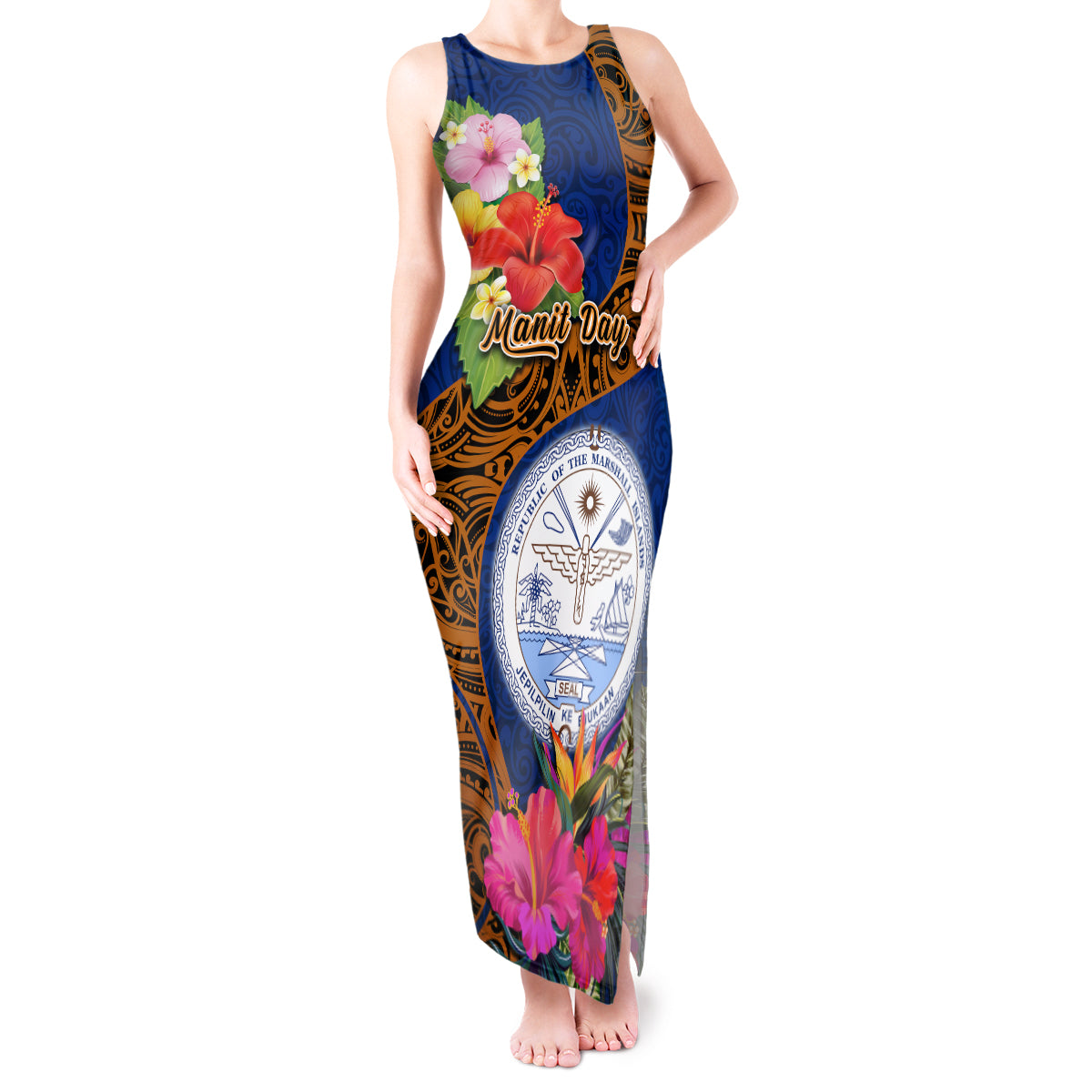 personalised-marshall-islands-manit-day-tank-maxi-dress-marshall-seal-mix-hibiscus-flower-maori-pattern-style